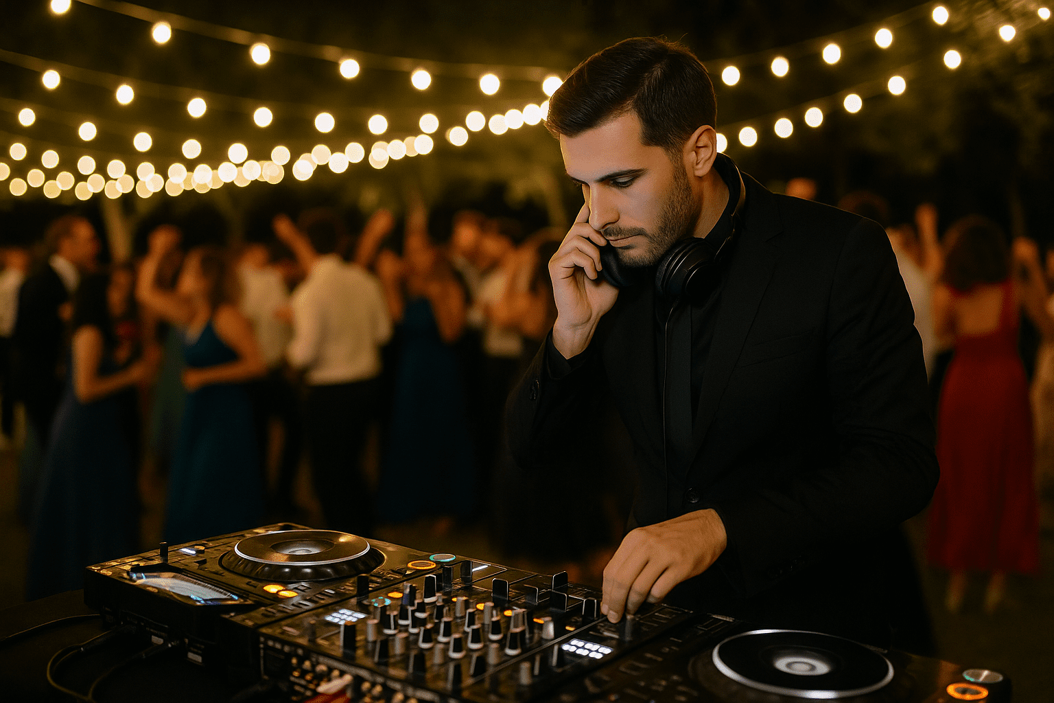 Wedding DJ vs live band in Italy - Professional wedding DJ mixing during an outdoor party in Italy